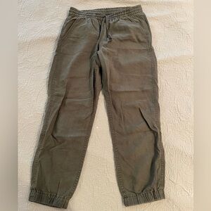 Olive Green Pants with Elastic Waist and Tapered Legs